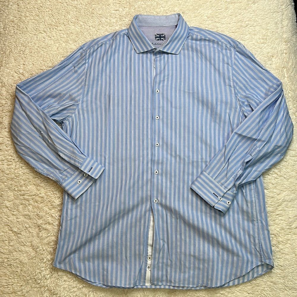 Michelsons London Striped Blue and White Button Down Size XL
